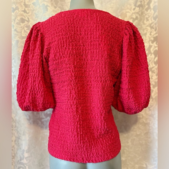 Anthropologie Maeve Textured Balloon-Sleeve Top In Pink, Large - Picture 3 of 6